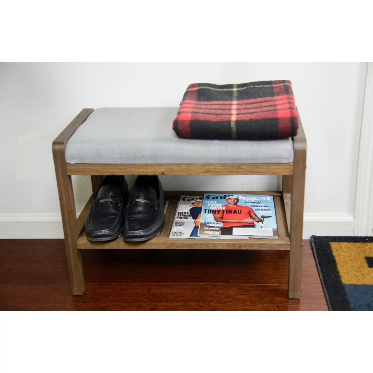 Solid Bamboo Padded Bench Dark Brown D439