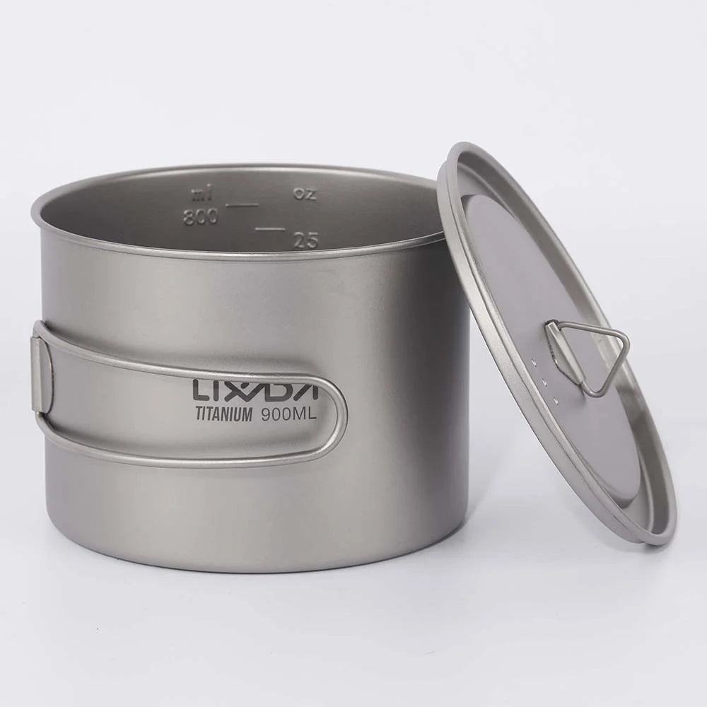 900ml Titanium Cup Pot with Lid and Foldable Handle C236