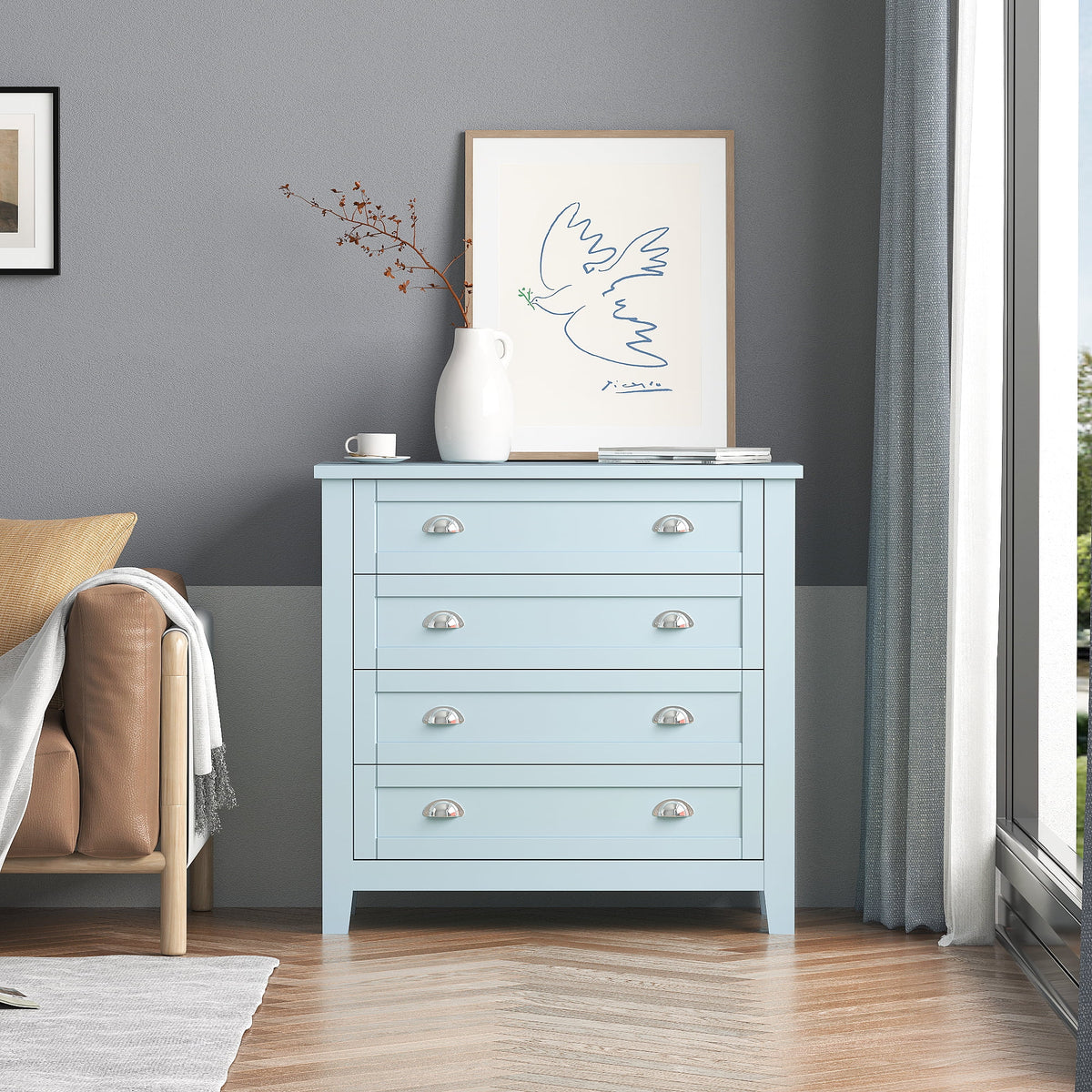 Antique Blue 4 Drawer Wooden Dresser A48526