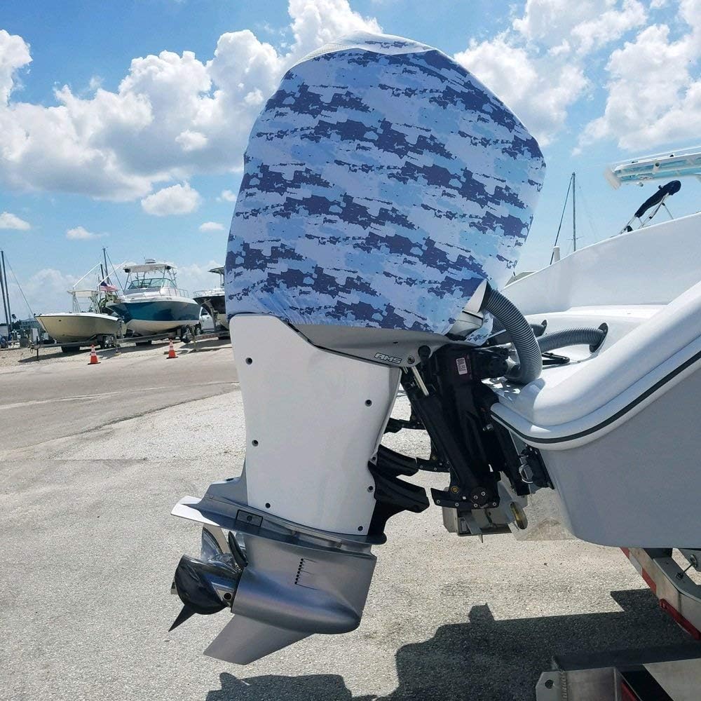 Blue Digital Camo Outboard Motor Cover M9312