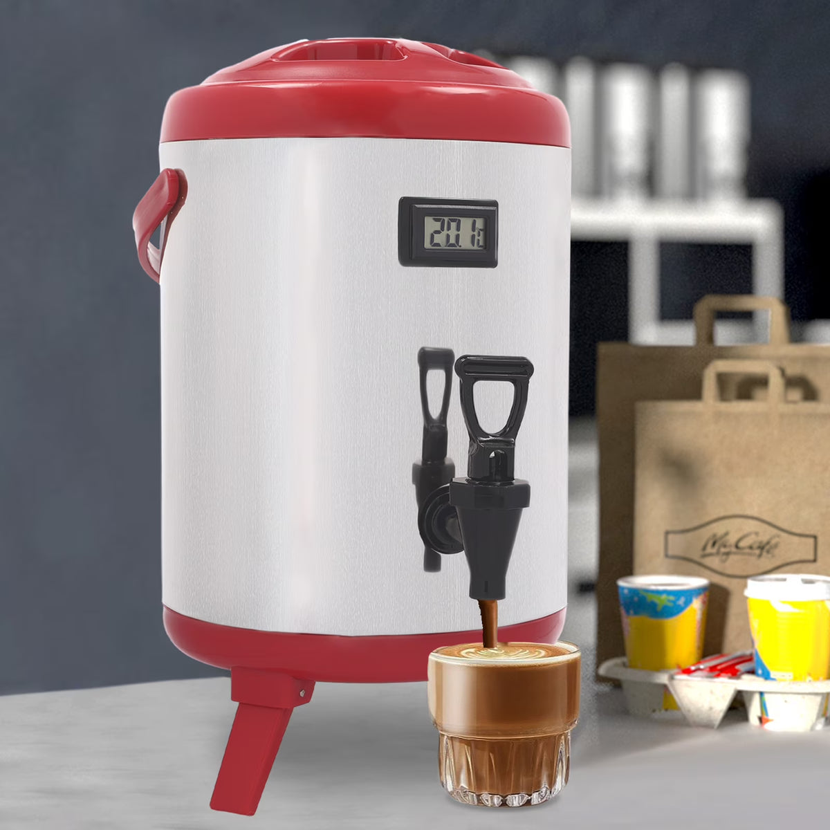 8L Stainless Steel Hot Beverage Dispenser with Thermometer O925784