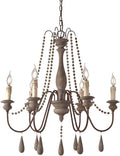 French Country Wood Bead Chandelier, 6 Lights, Gray N83938
