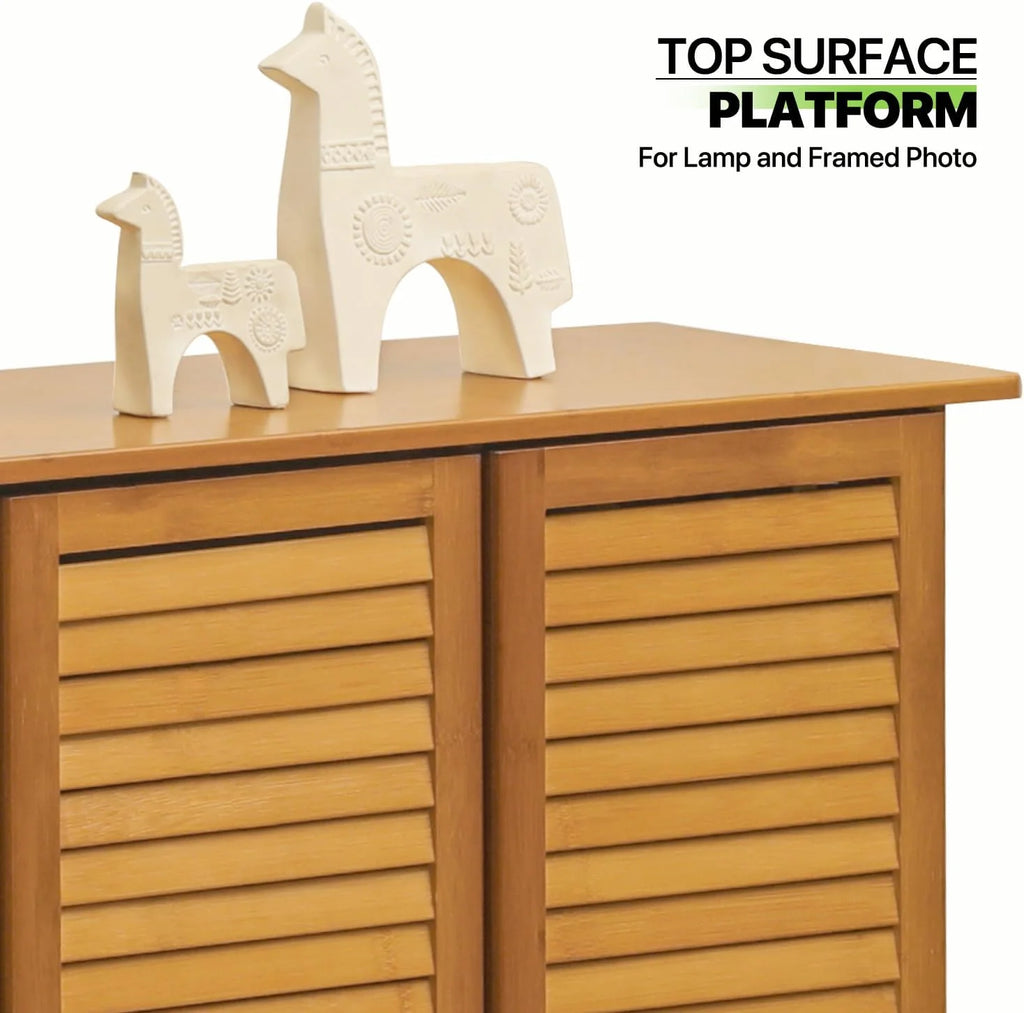Tall Bamboo Shoe Storage Cabinet with Double Shutter Doors E395