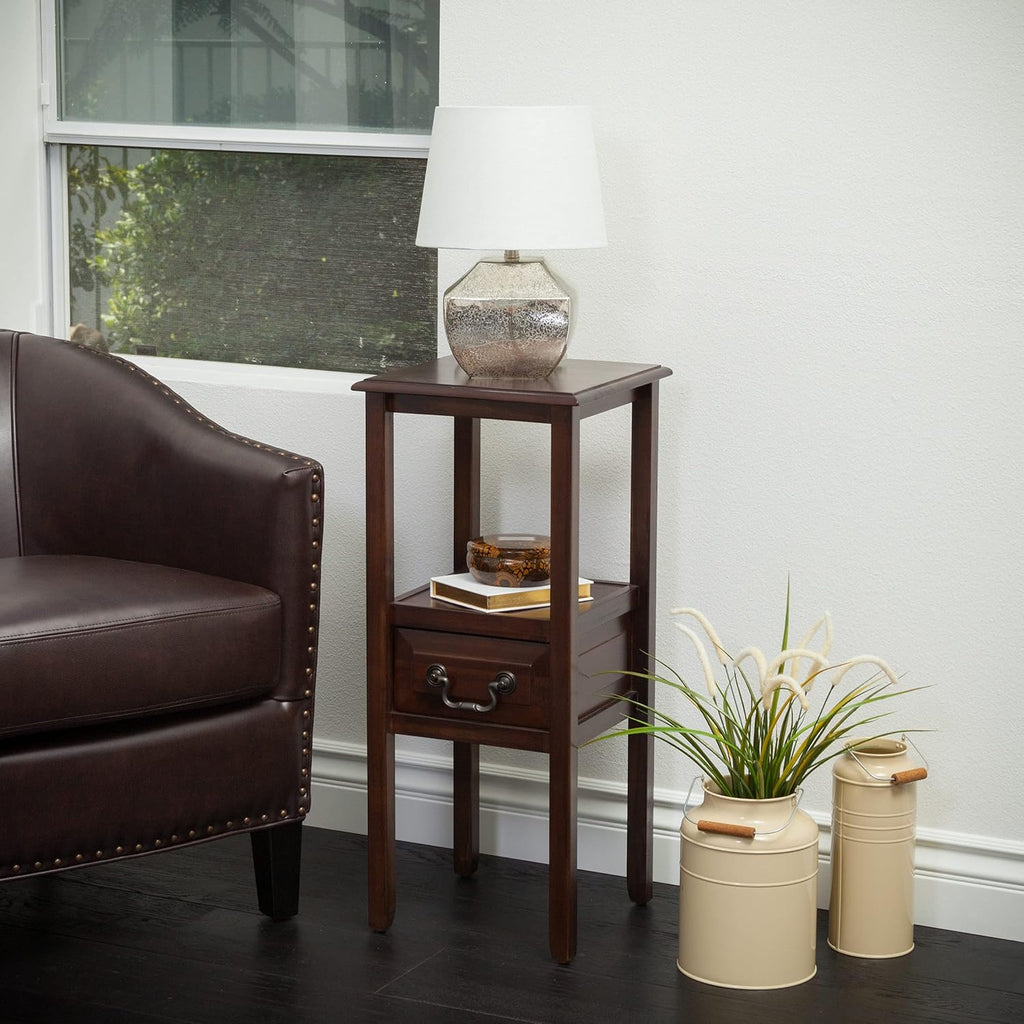 Brown Mahogany Acacia Wood Accent Table with Bottom Drawer C7080