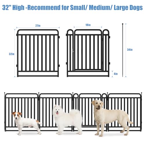 32 Inch 16 Panels Foldable Metal Dog Playpen with Doors O8366