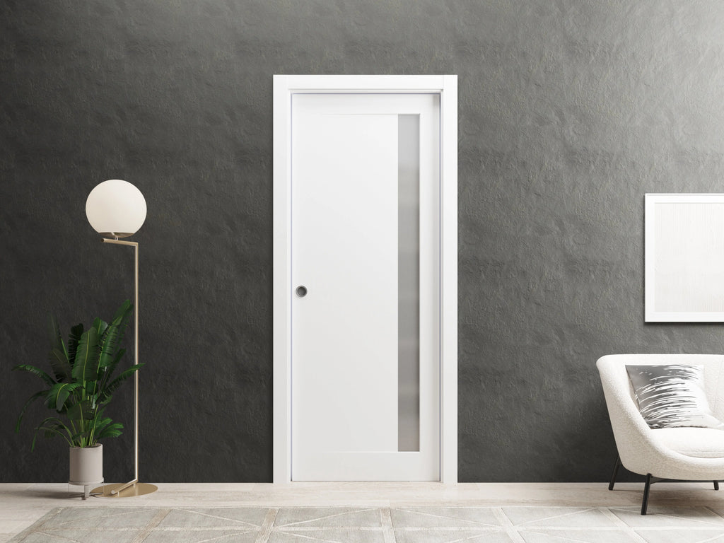 Solid French Double Doors 48 x 84 inches Matte Black with Frosted Glass Wood Solid Panel Frame Trims C176934