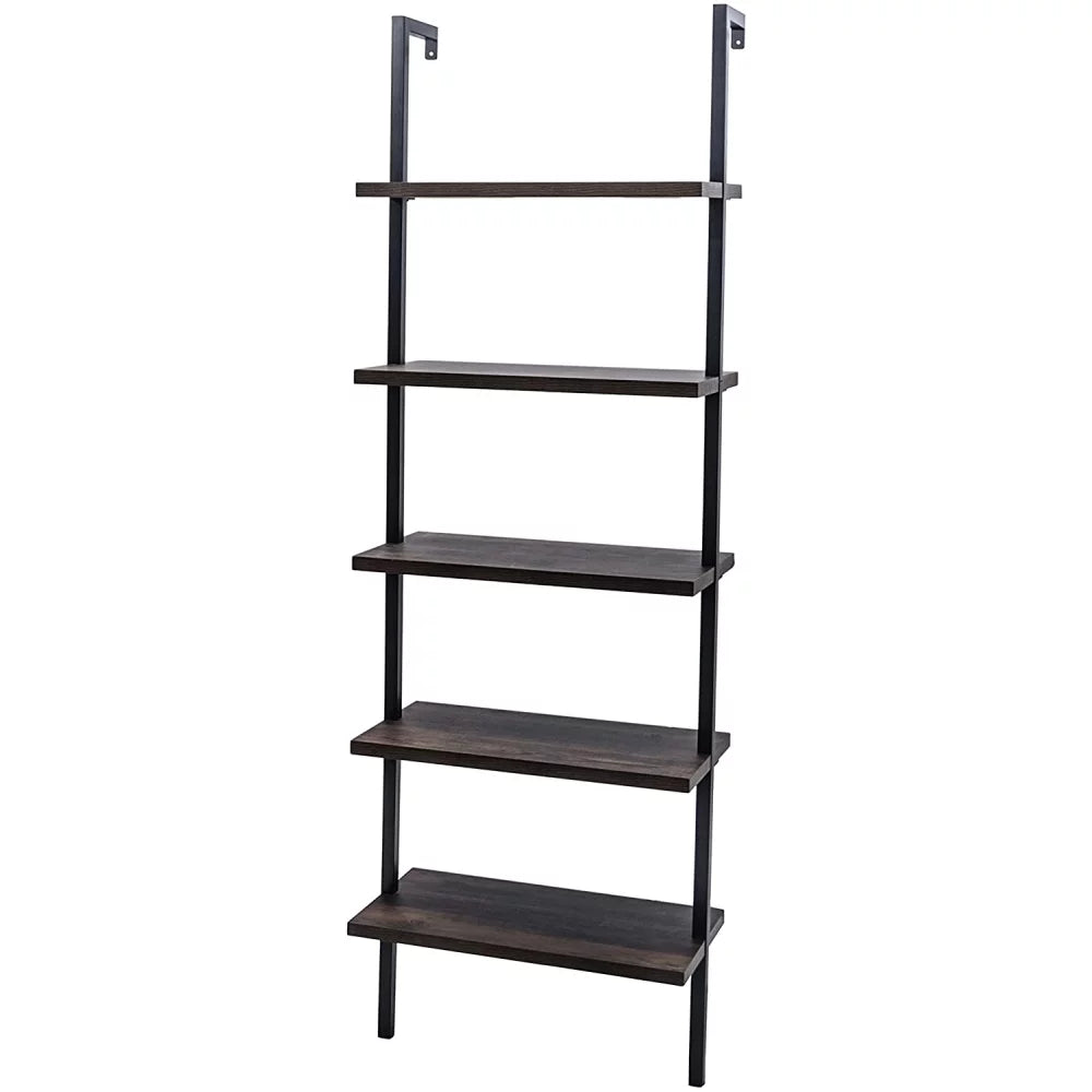 5-Shelf Wood Ladder Bookcase with Metal Frame V7233