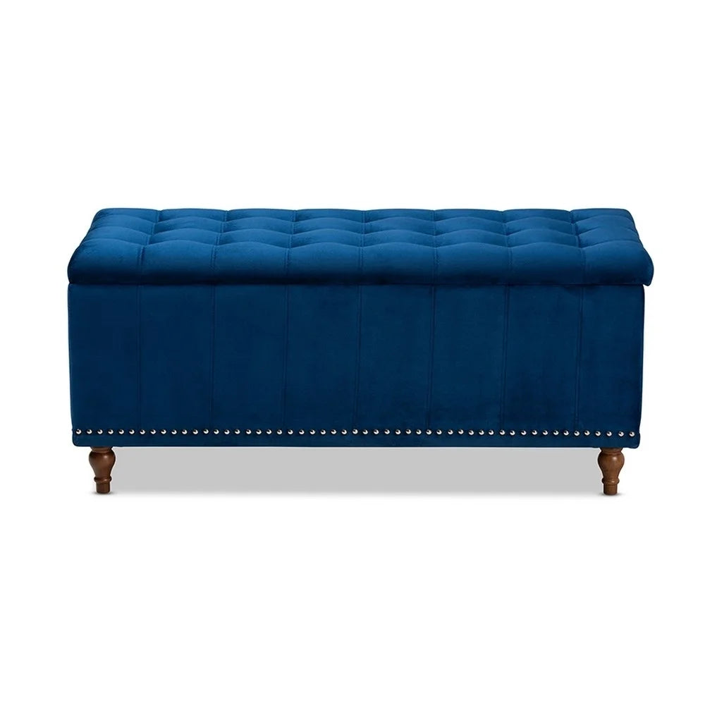 Navy Blue Velvet Button-Tufted Storage Ottoman Bench S111131