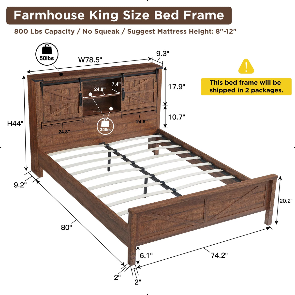 King Platform Bed Frame with Storage Headboard and Charging Station R912