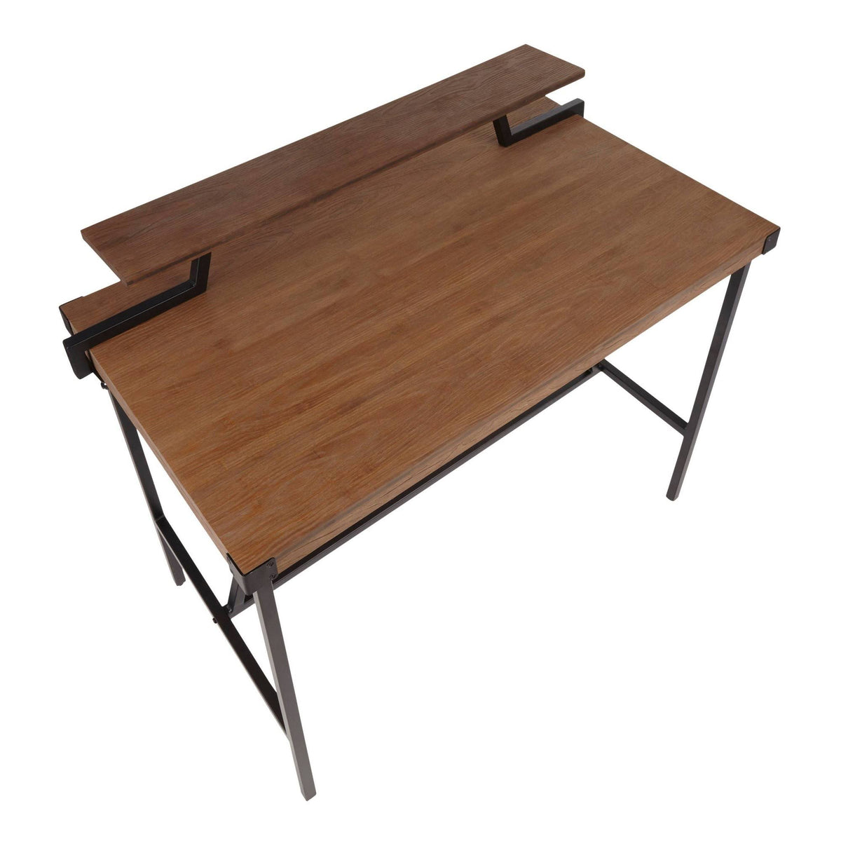 Industrial Counter Table in Black Metal and Brown Wood J757
