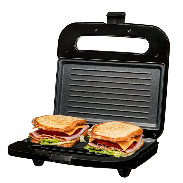 Black Electric Panini Press Grill with Nonstick Plates D115