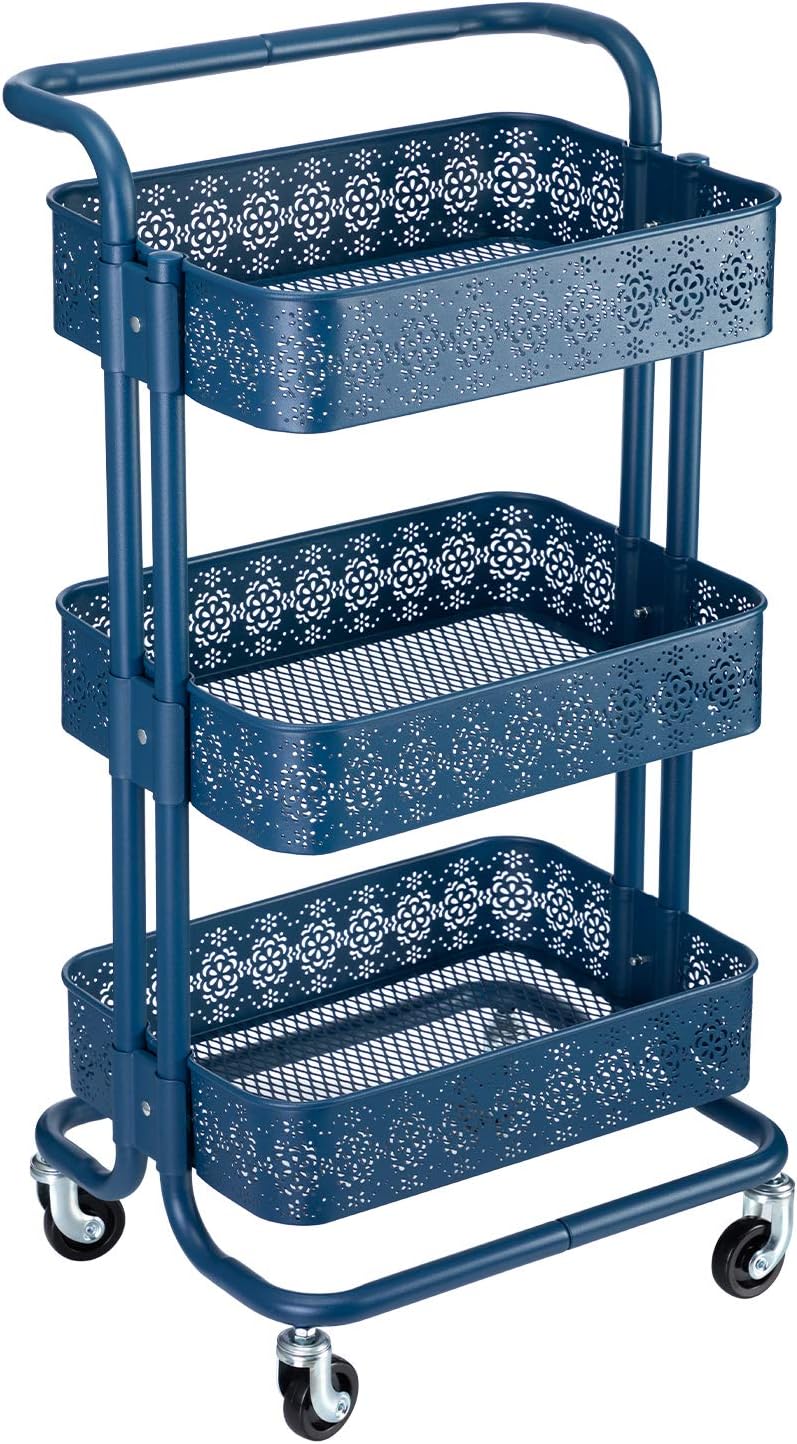 Black 3 Tier Metal Rolling Storage Cart R65114