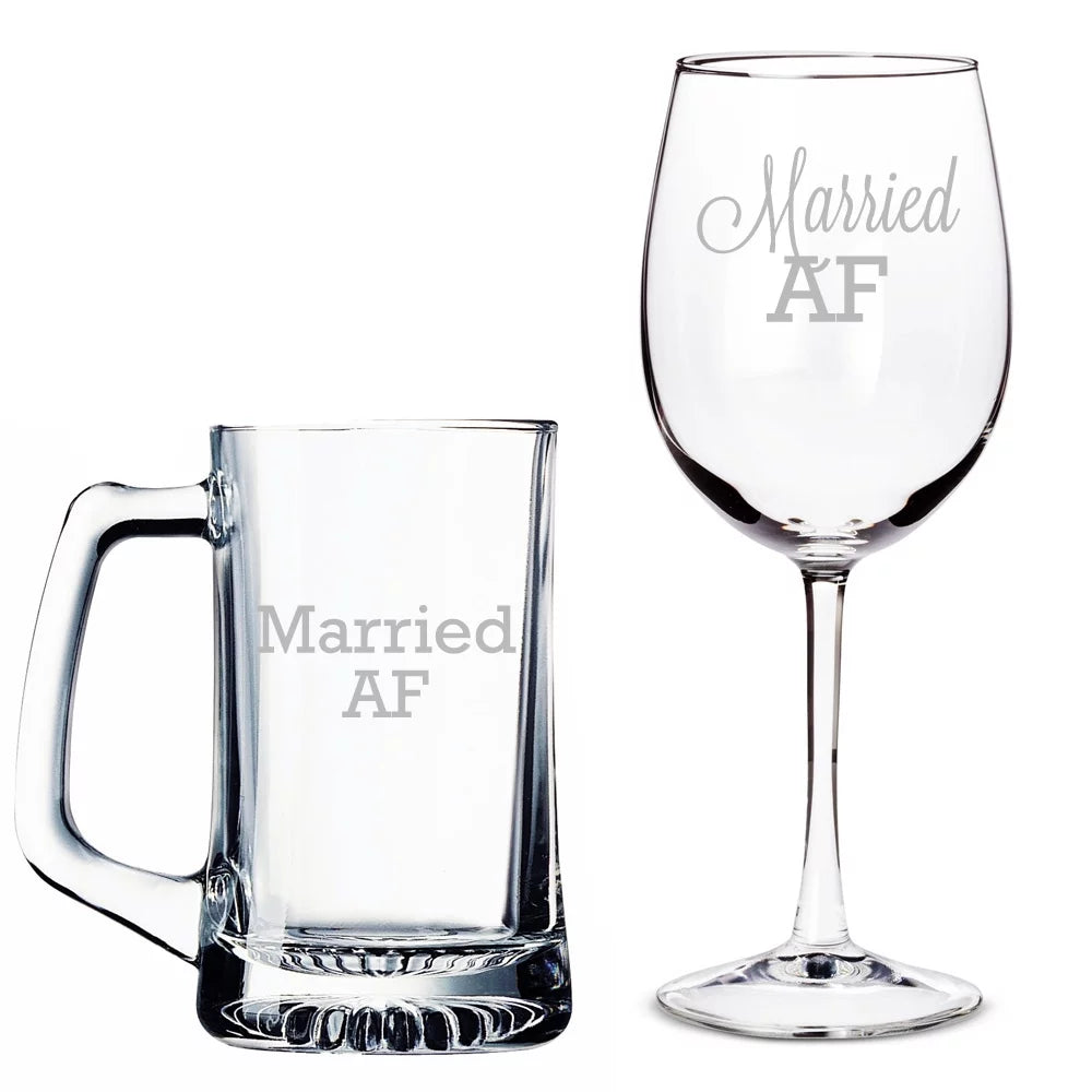 Married AF Beer Mug and Wine Glass Set N247629