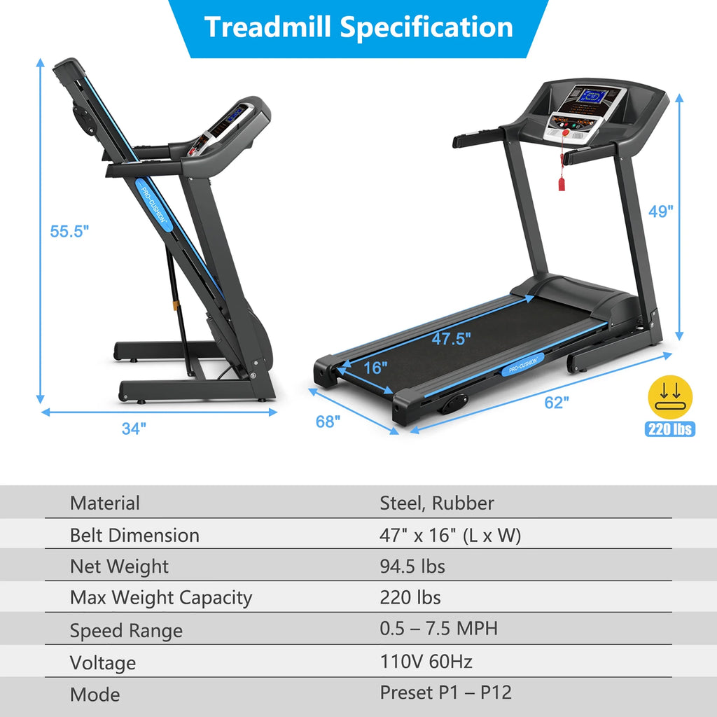 2.25HP Foldable Electric Treadmill D17043