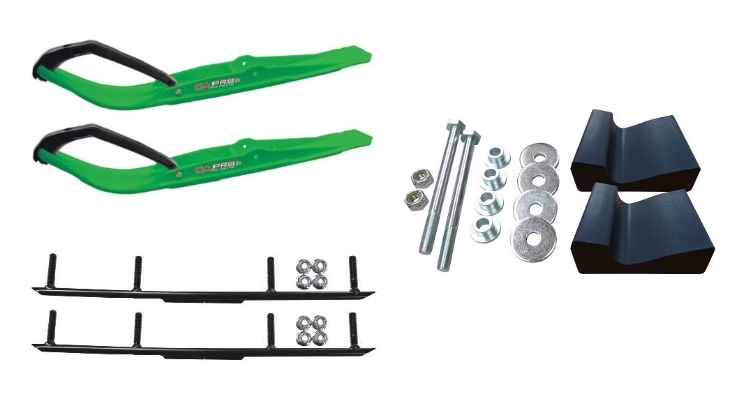Green Razor Snowmobile Skis with 4" Round Bars Complete Kit R646169