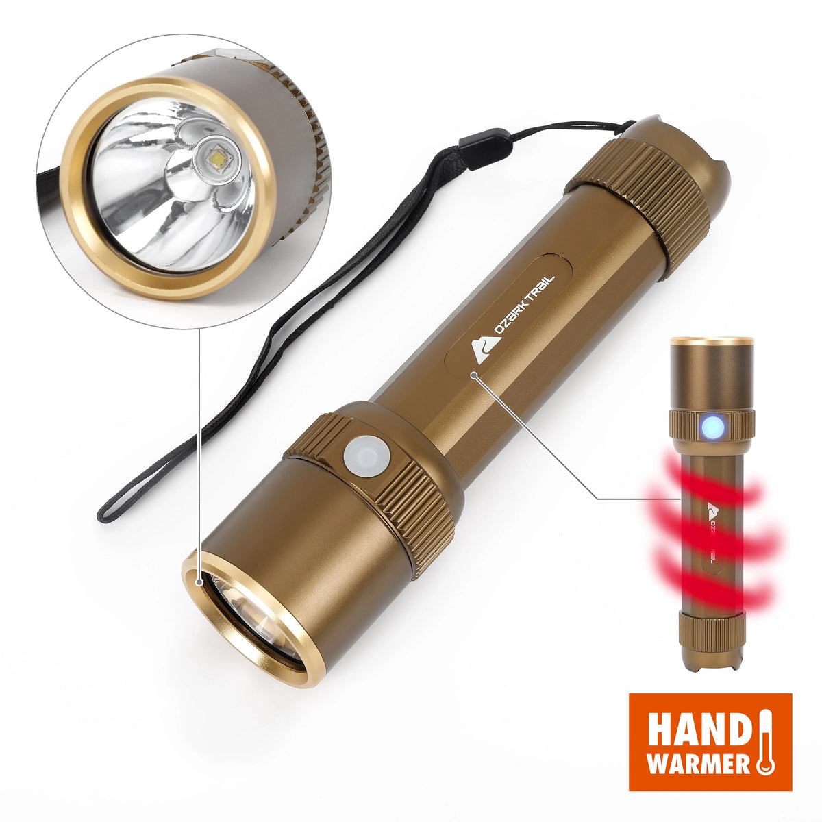 Rechargeable LED Flashlight with Power Bank and Hand Warmer, Green C29196