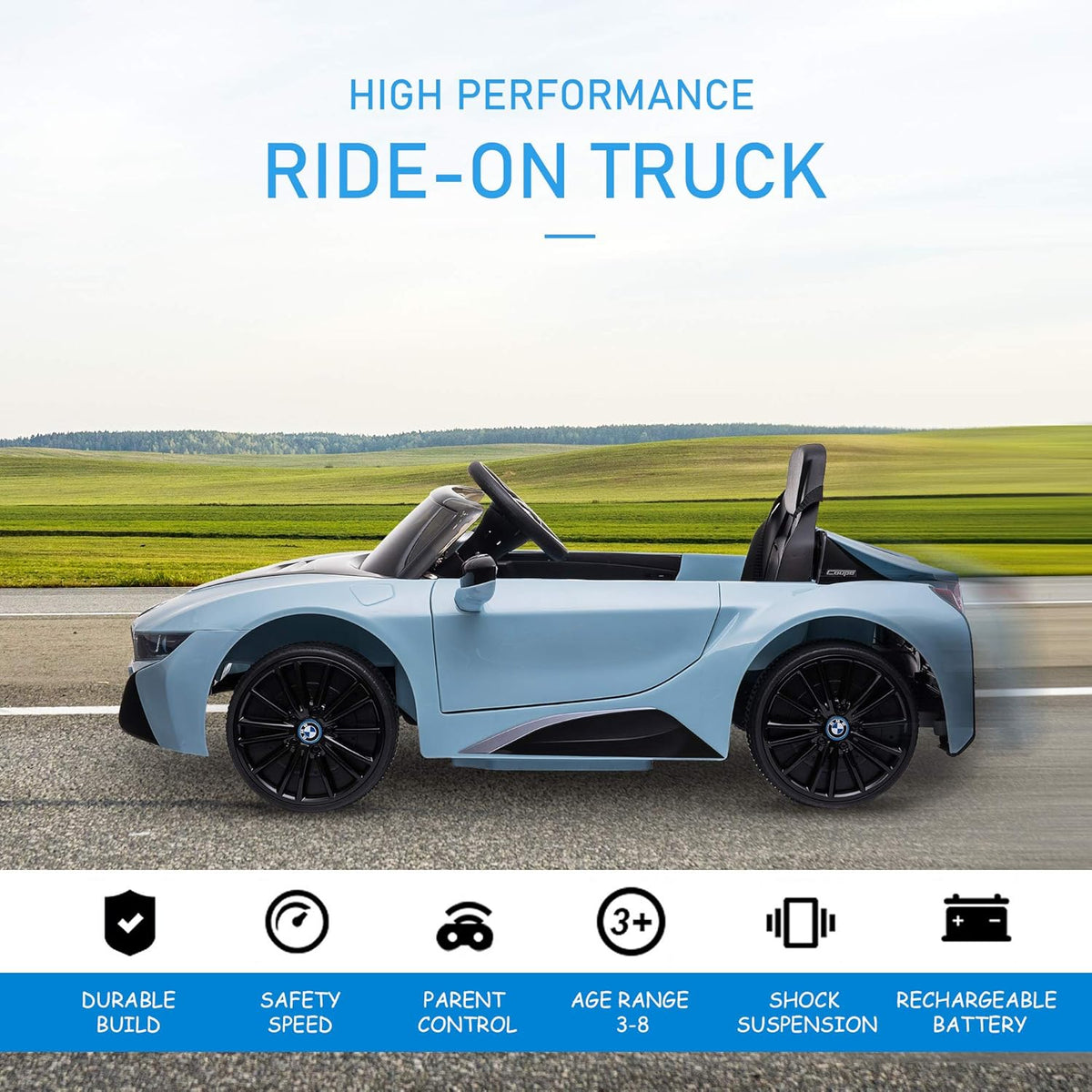 Blue BMW I8 Coupe Electric Kids Ride-On Car 6V Battery Powered Toy with Remote Control D9379