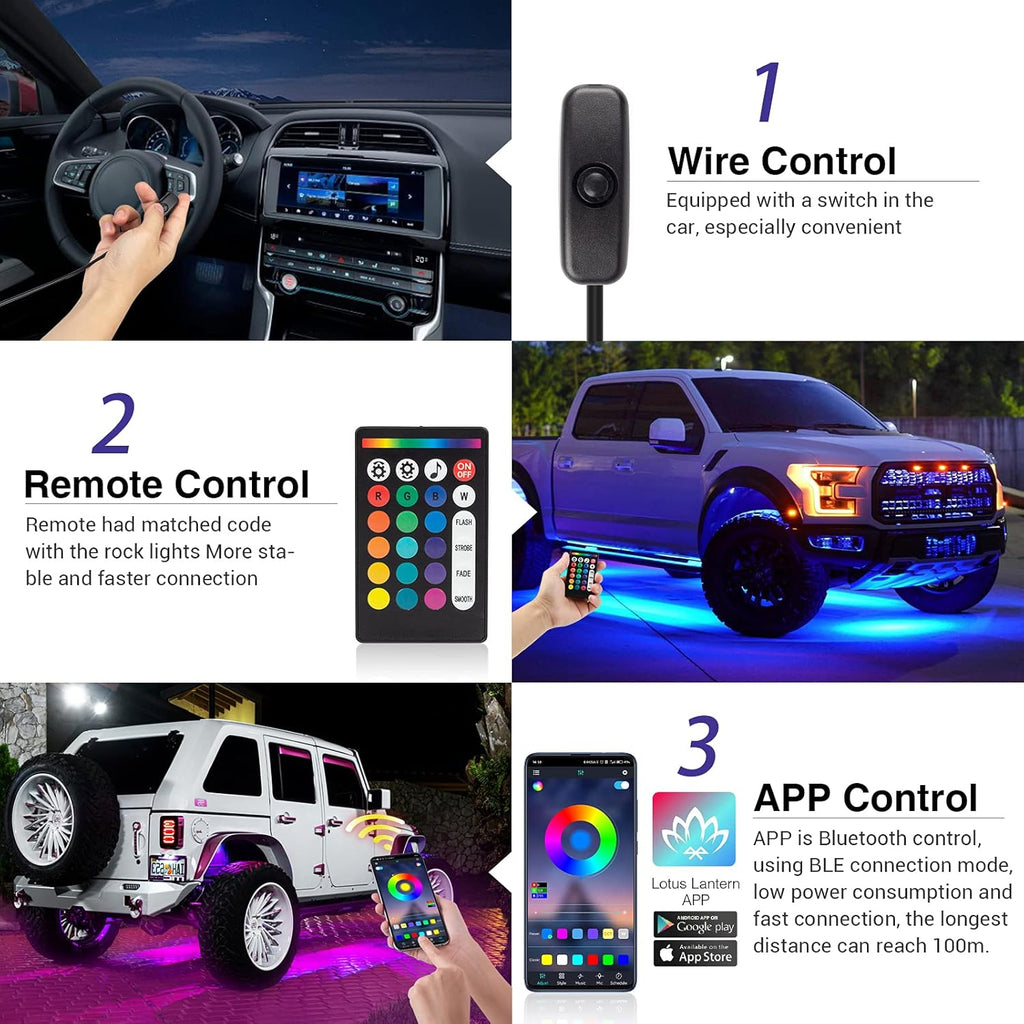 RGB Led Rock Lights for Trucks Exterior, 6 Pods, Waterproof, Pack of 2 D530
