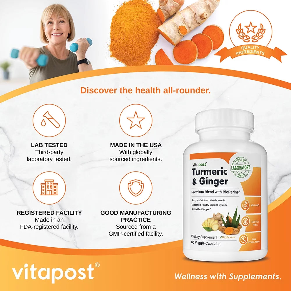 Turmeric & Ginger Supplement with BioPerine 60 Capsules V855876