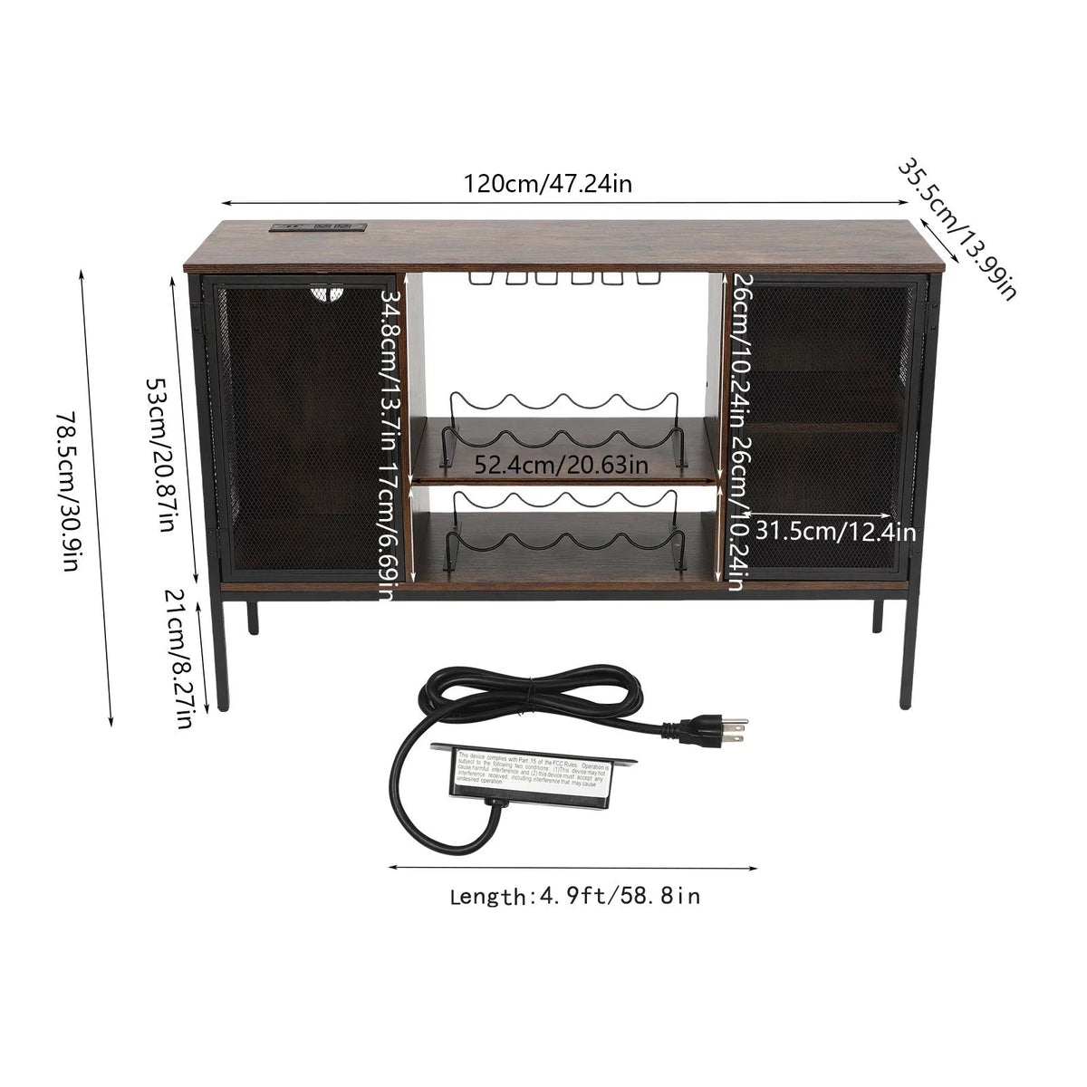 Wine Bar Cabinet with Power Outlets L7541