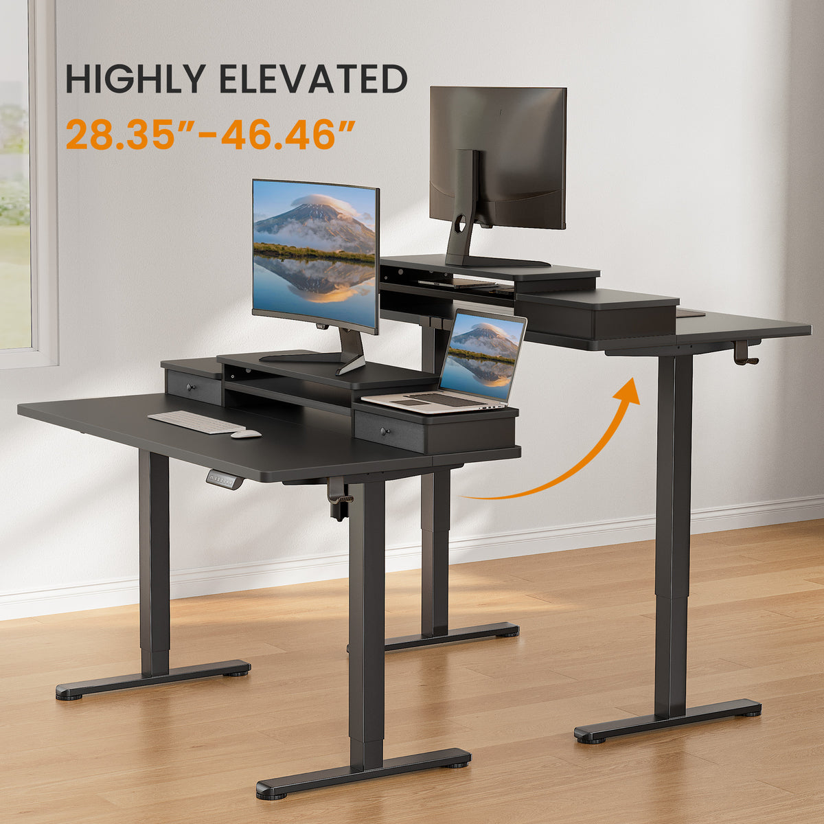 Black Electric Standing Desk with Drawer Y527