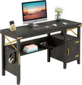 Rustic Brown Computer Desk with Storage Cabinet and Bookshelf E35221