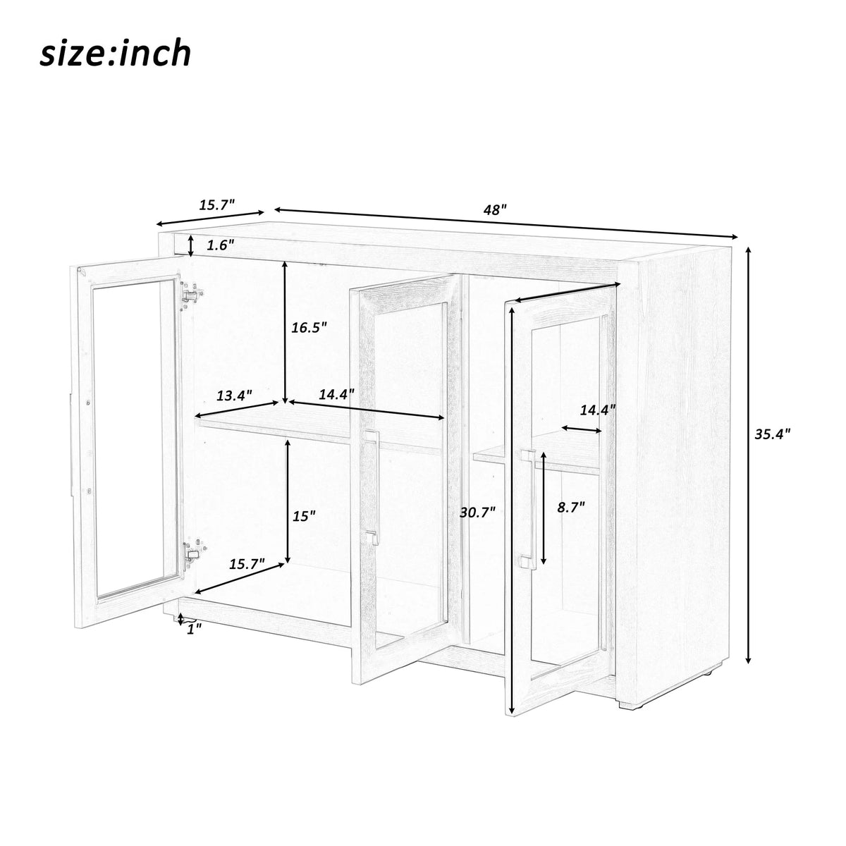 35" Tall MDF 3-door Accent Cabinet with Adjustable Shelf K867267