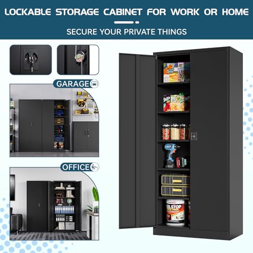 Black Steel Storage Cabinet with Doors and 5 Shelves X994