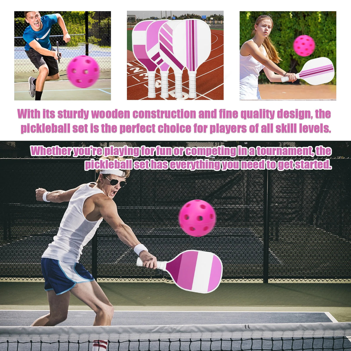 USAPA Approved Pickleball Set of 4 with 4 Balls Pink B400394