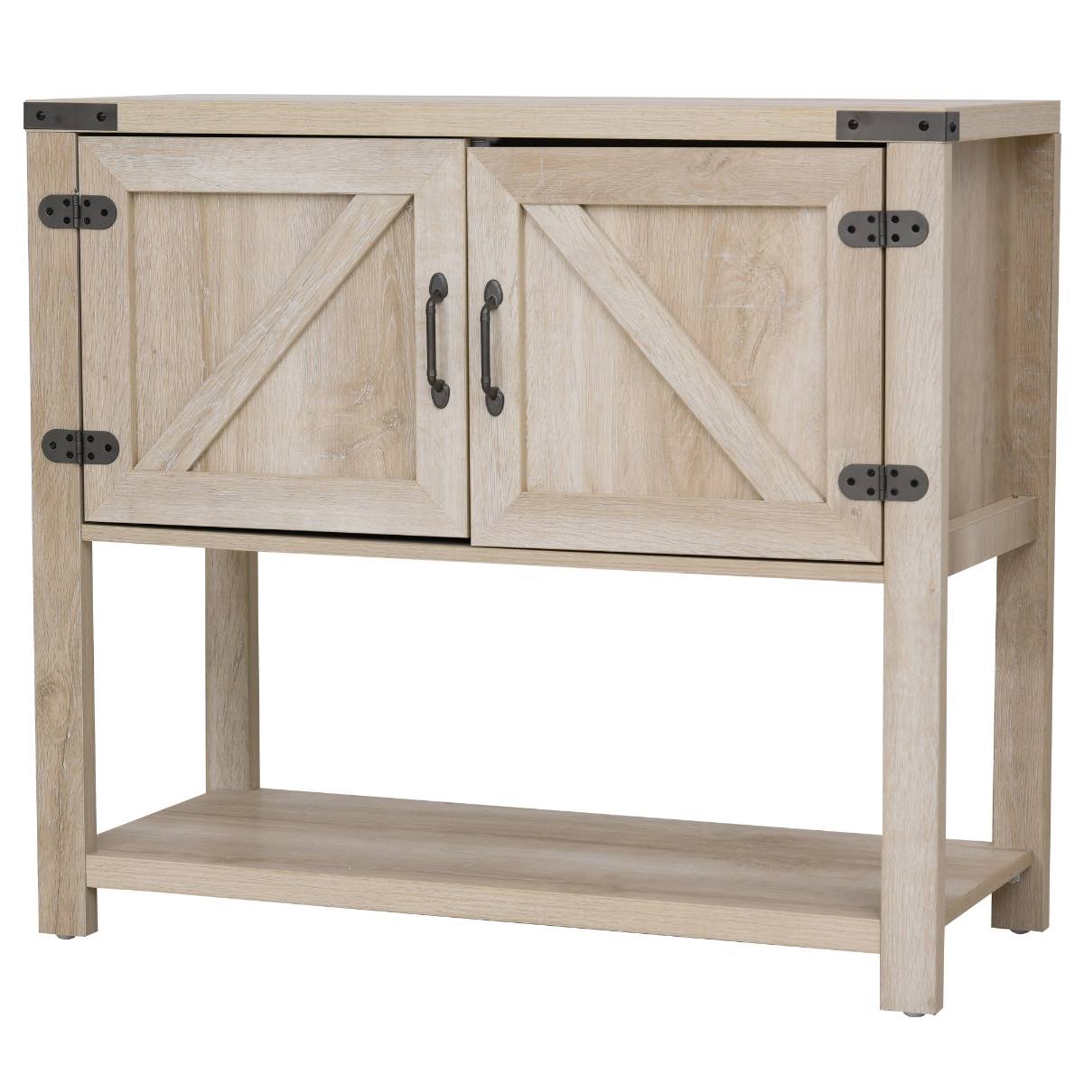 Oak 2-Door Storage Cabinet with Bottom Shelf H2393