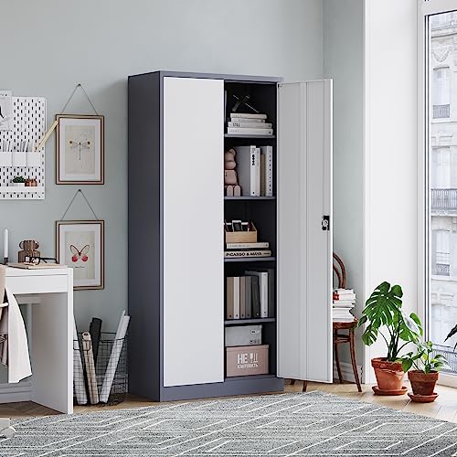 Black Steel Storage Cabinet with Doors and 5 Shelves X994