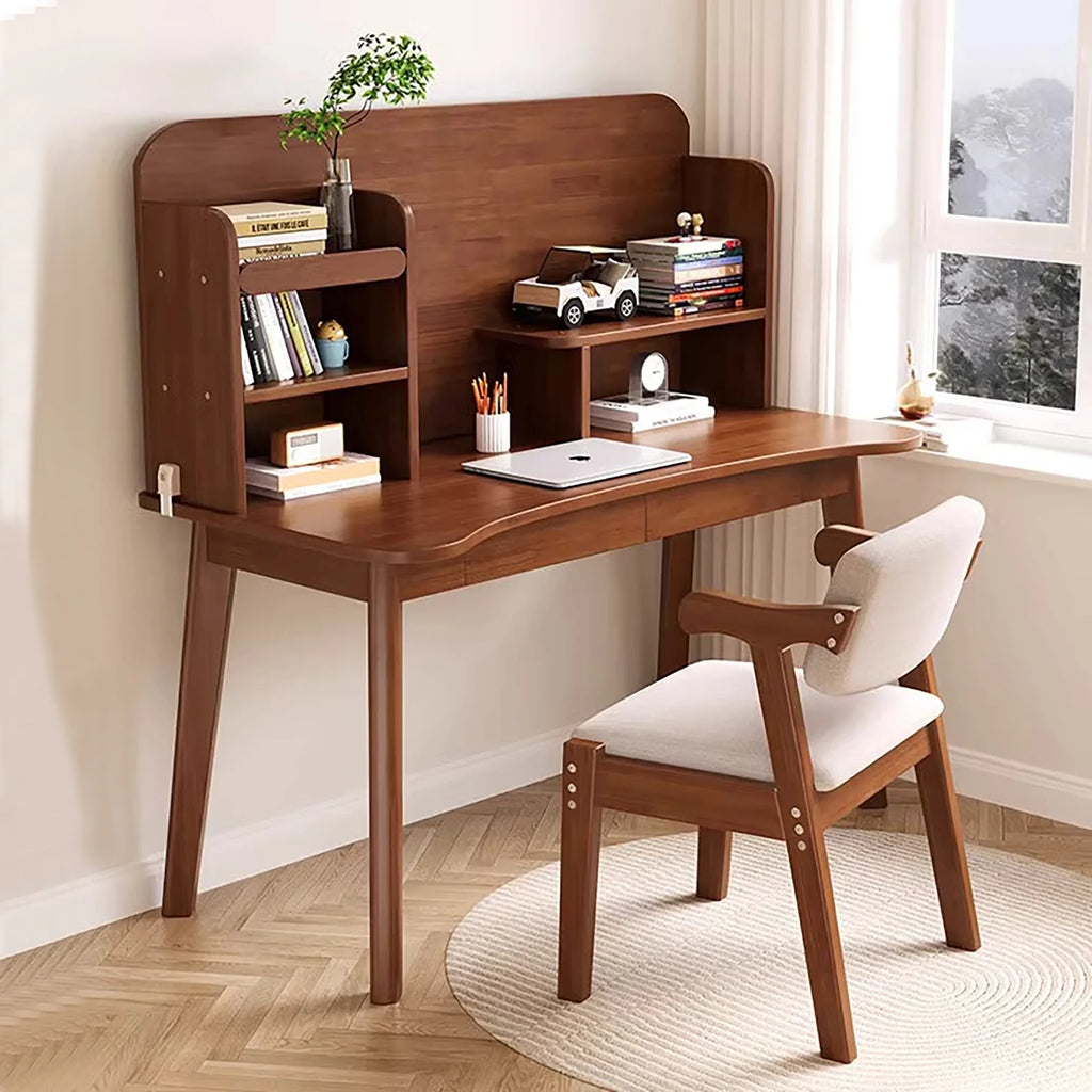 Kids Desk and Chair Set Wooden with Bookshelf and Two Drawers Q9184