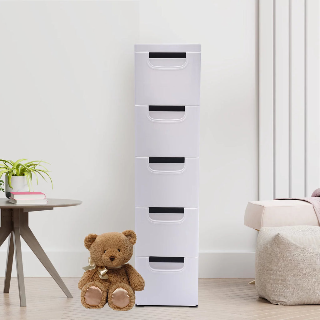 White 5 Drawer Plastic Dresser Storage Cabinet D576878