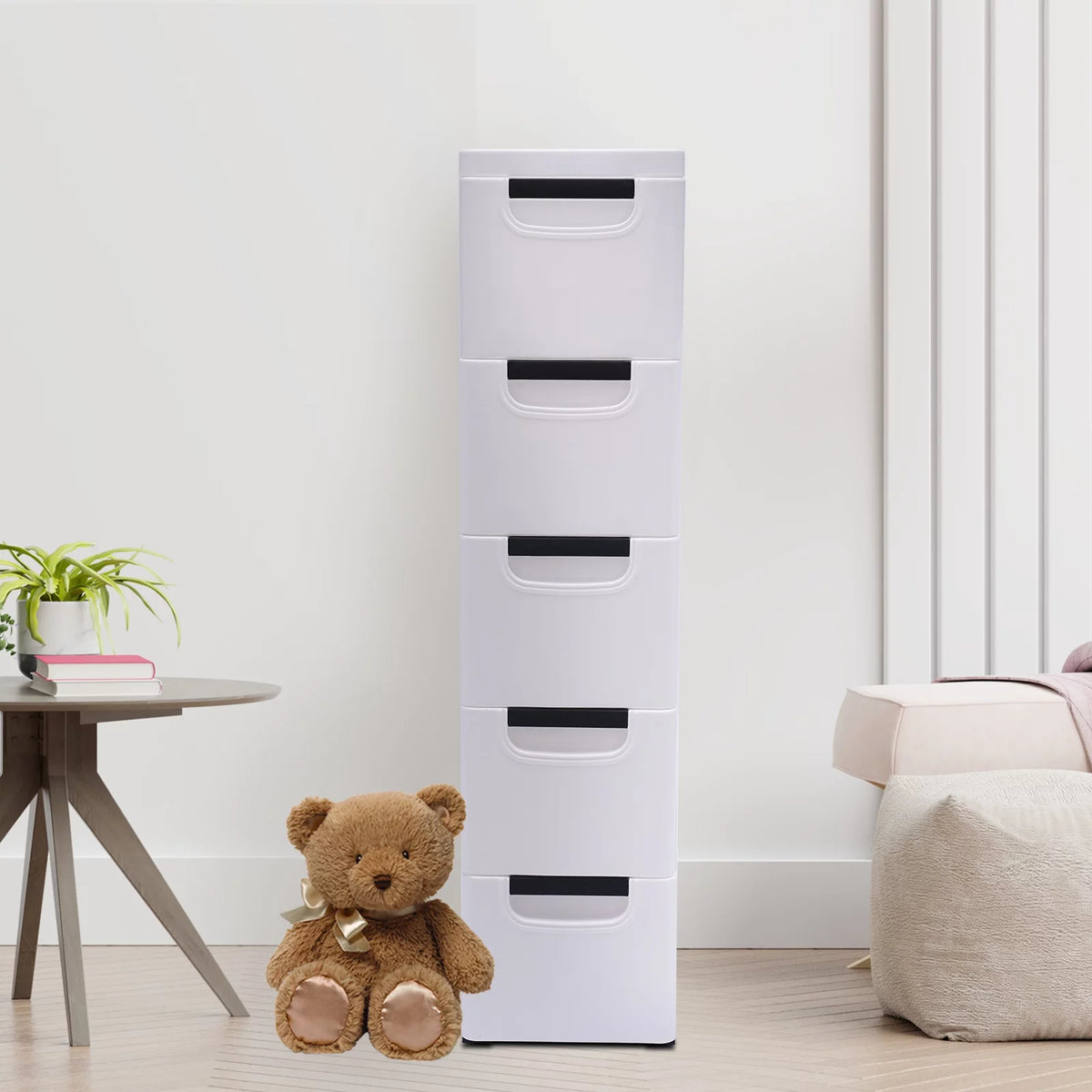 White 5 Drawer Plastic Dresser Storage Cabinet D576878