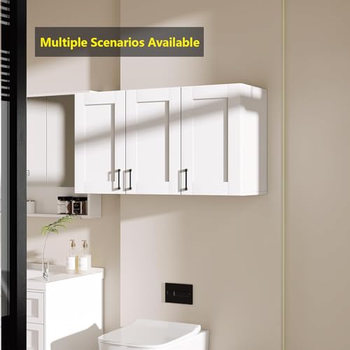 White Laundry Room Cabinets and Storage with 4 Doors and Adjustable Shelf O104516