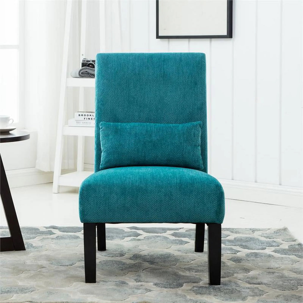 Teal Blue Chenille Accent Chair with Pillow Z99135