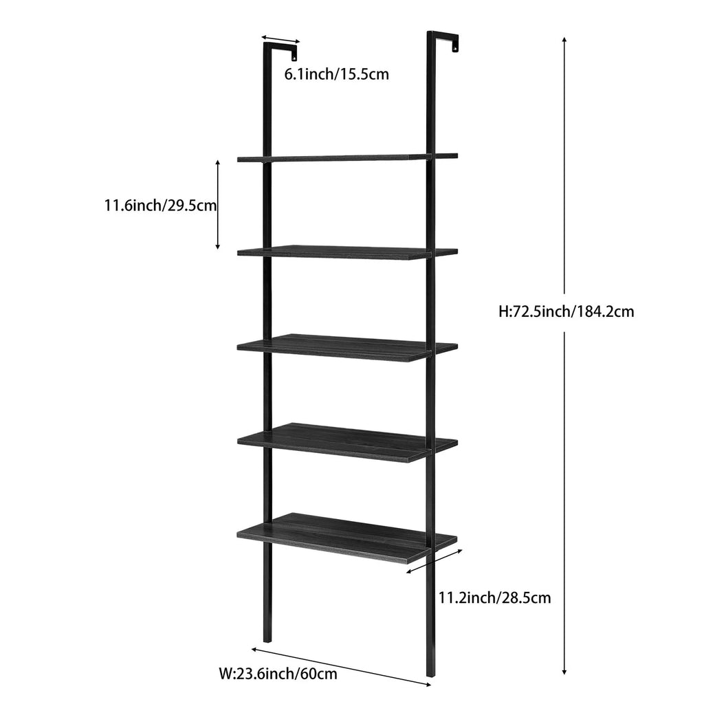 5 Tier Black Wall Mount Bookshelf Z717058