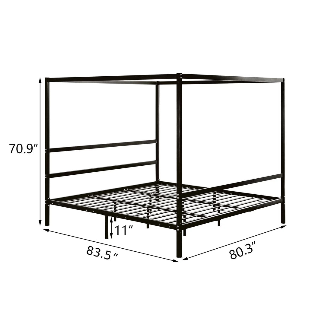 Black King Metal Canopy Bed Frame with Headboard P91597