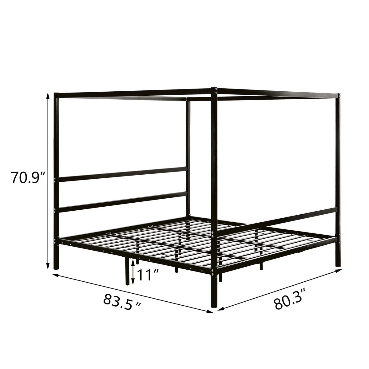 Black King Metal Canopy Bed Frame with Headboard P91597