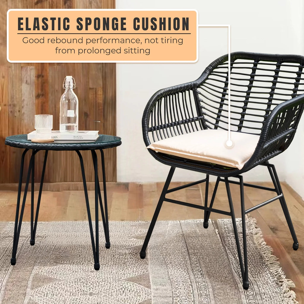 3 Piece PE Rattan Wicker Bistro Set with Cushions G318214