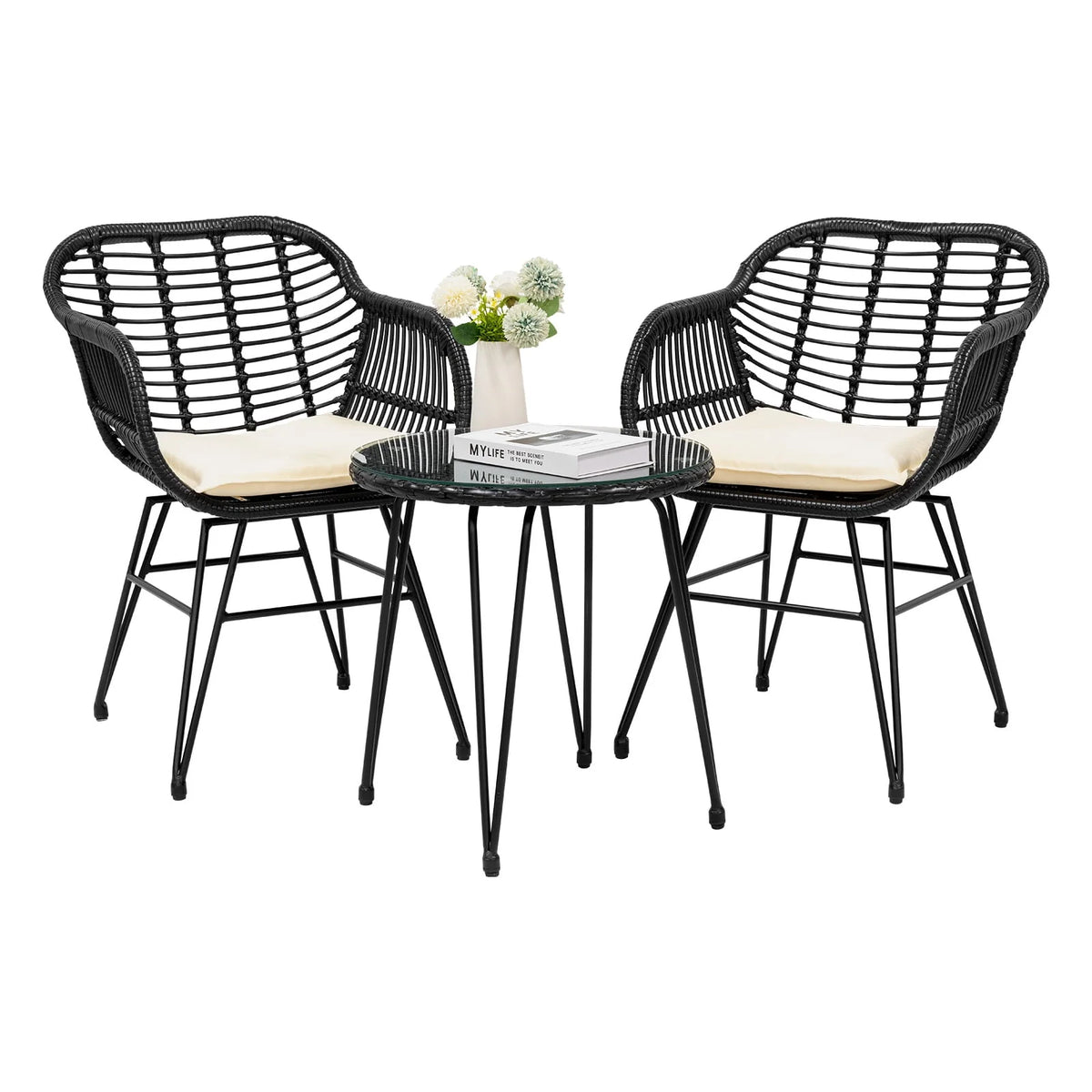 3 Piece PE Rattan Wicker Bistro Set with Cushions G318214