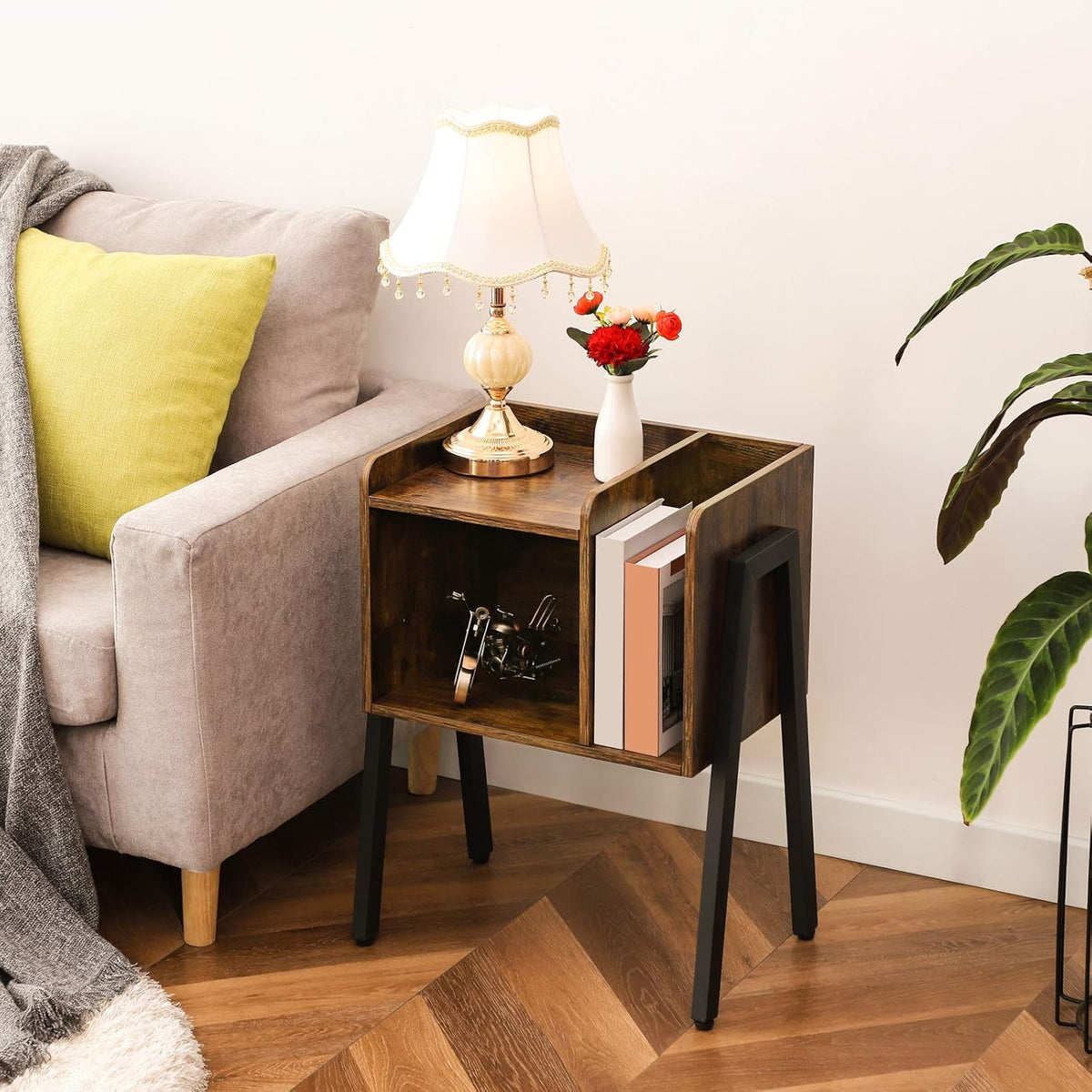 Rustic Brown Stackable End Table with Metal Frame S6655