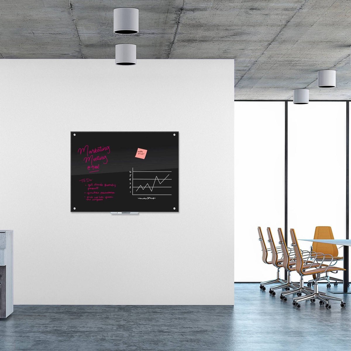 Glass Dry Erase Board, 48 x 36, Black U129661