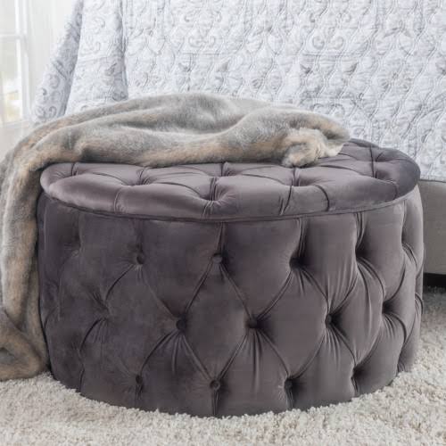 Gray Velvet Ottoman A47071
