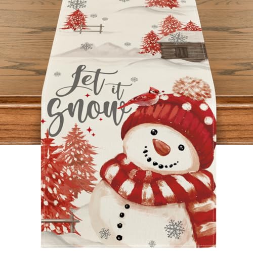 Blue Snowman Christmas Table Runner 13x72 Inch S343351