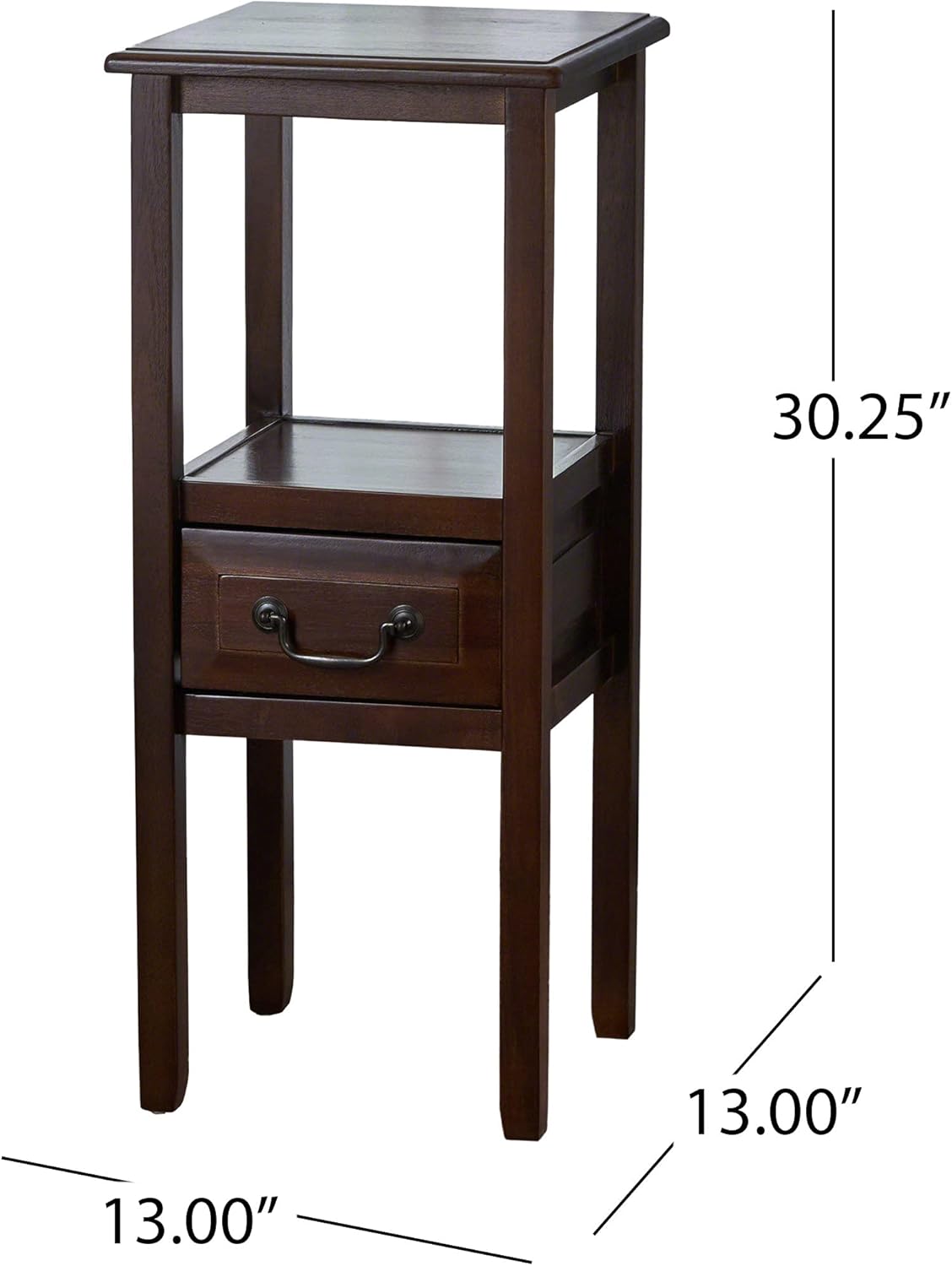 Brown Mahogany Acacia Wood Accent Table with Bottom Drawer C7080