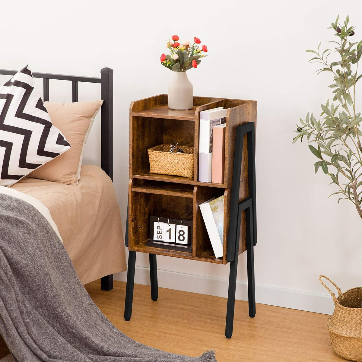 Rustic Brown Stackable End Table with Metal Frame S6655