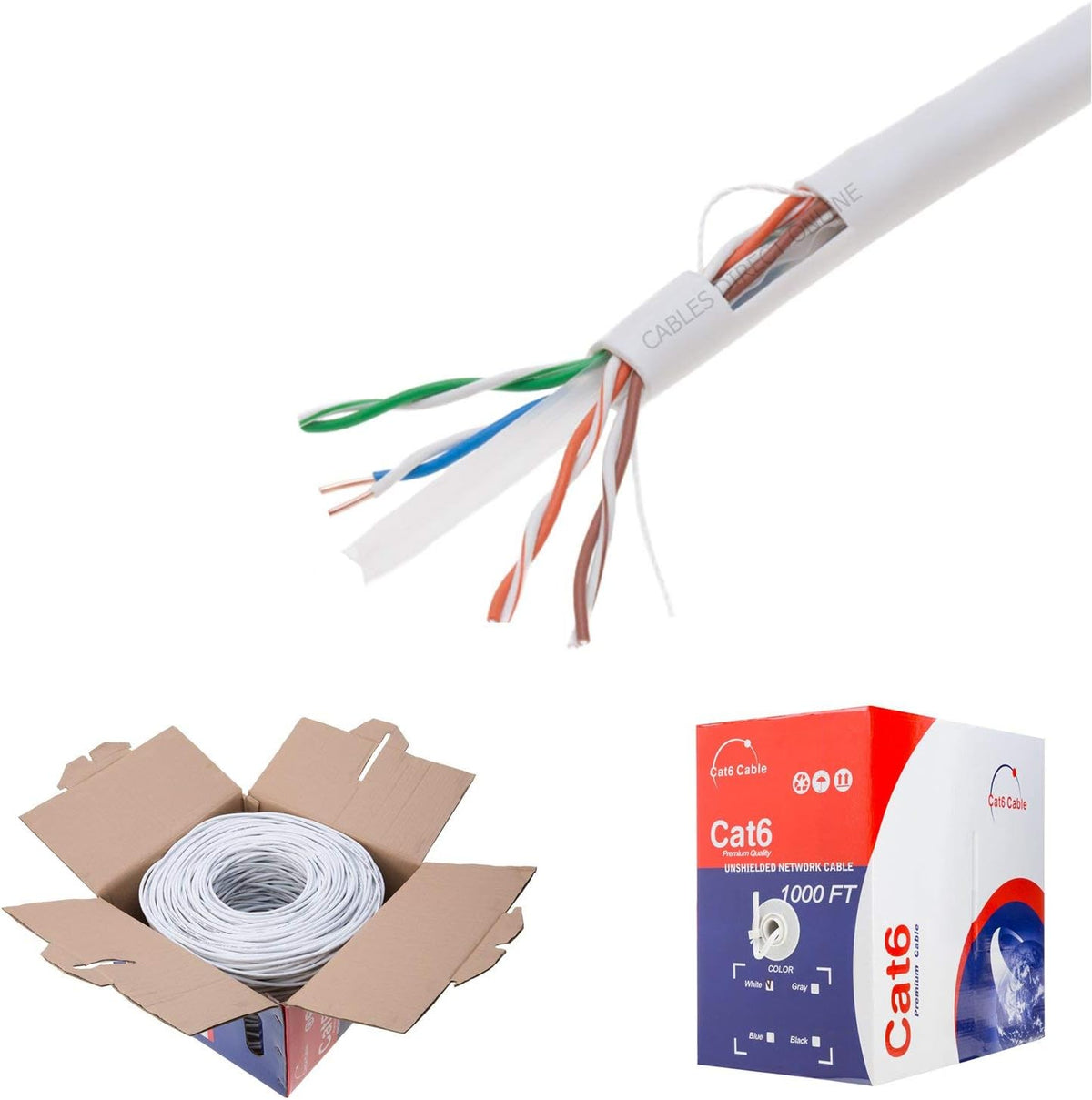CAT6 1000ft UTP White Ethernet Solid Cable 23AWG A70141