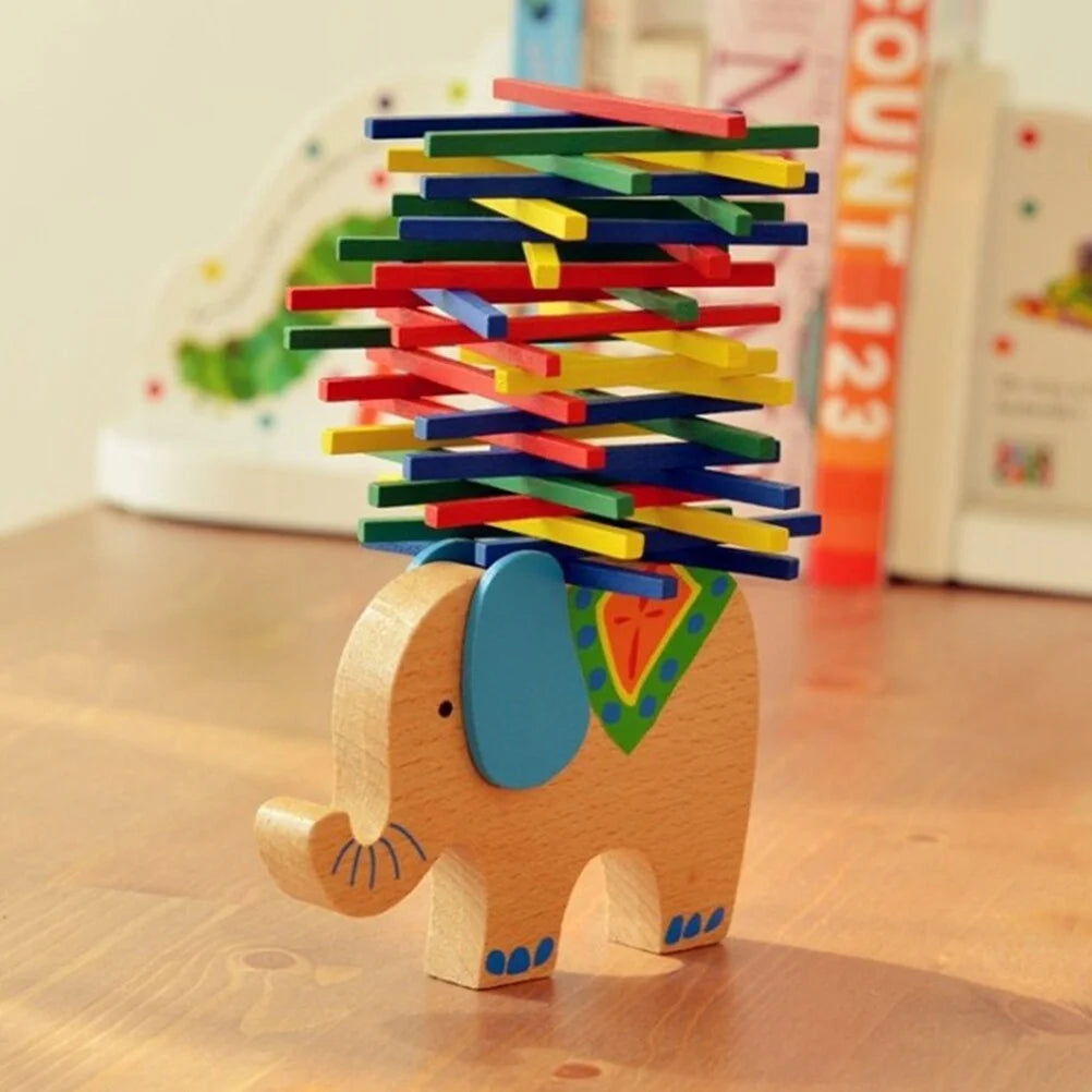 Wooden Stackable Building Blocks Set Balancing Games Playset Toys Educational Toys for Kids Children(Elephant) R16056