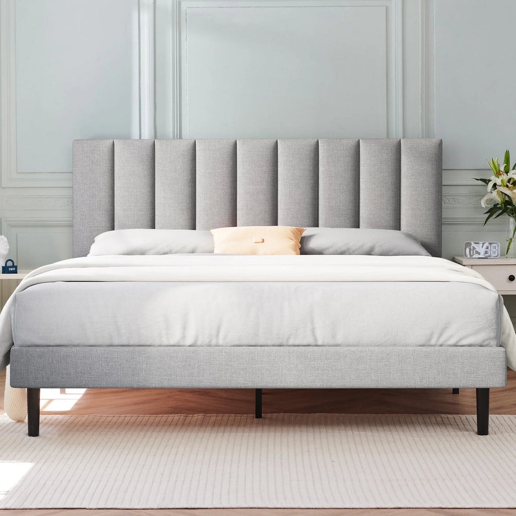 Full Light Gray Upholstered Platform Bed Frame X1491